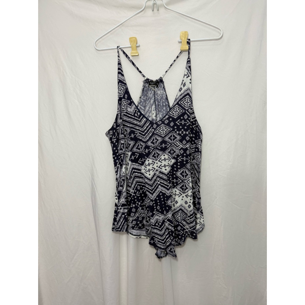 Women's Love J Tank Top Size M Blue White Bandana Patterned